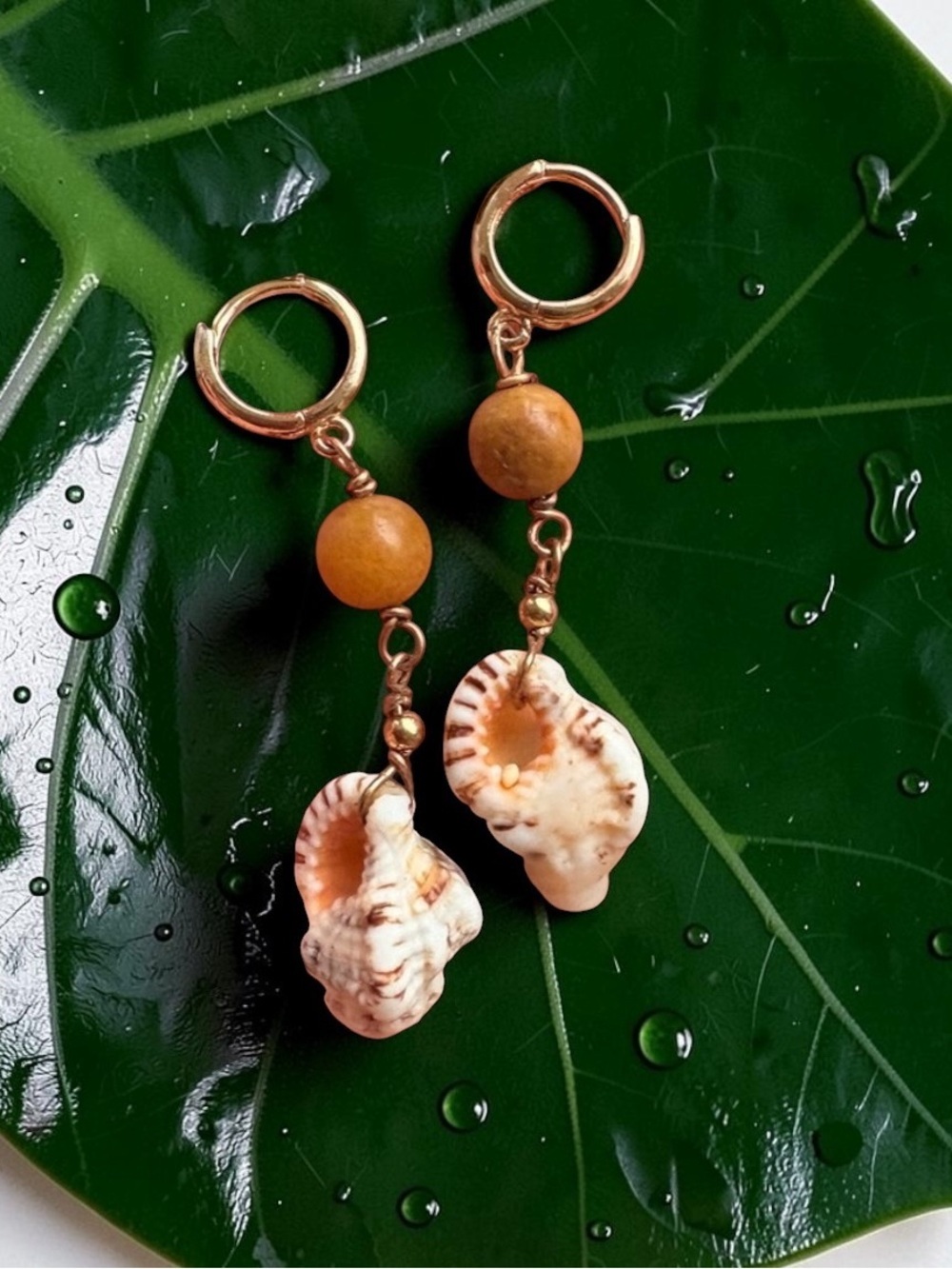 Handmade in Hawai’i - Oahu 14K Gold Fill Bead & Shell 1-1/2” Drop Earrings